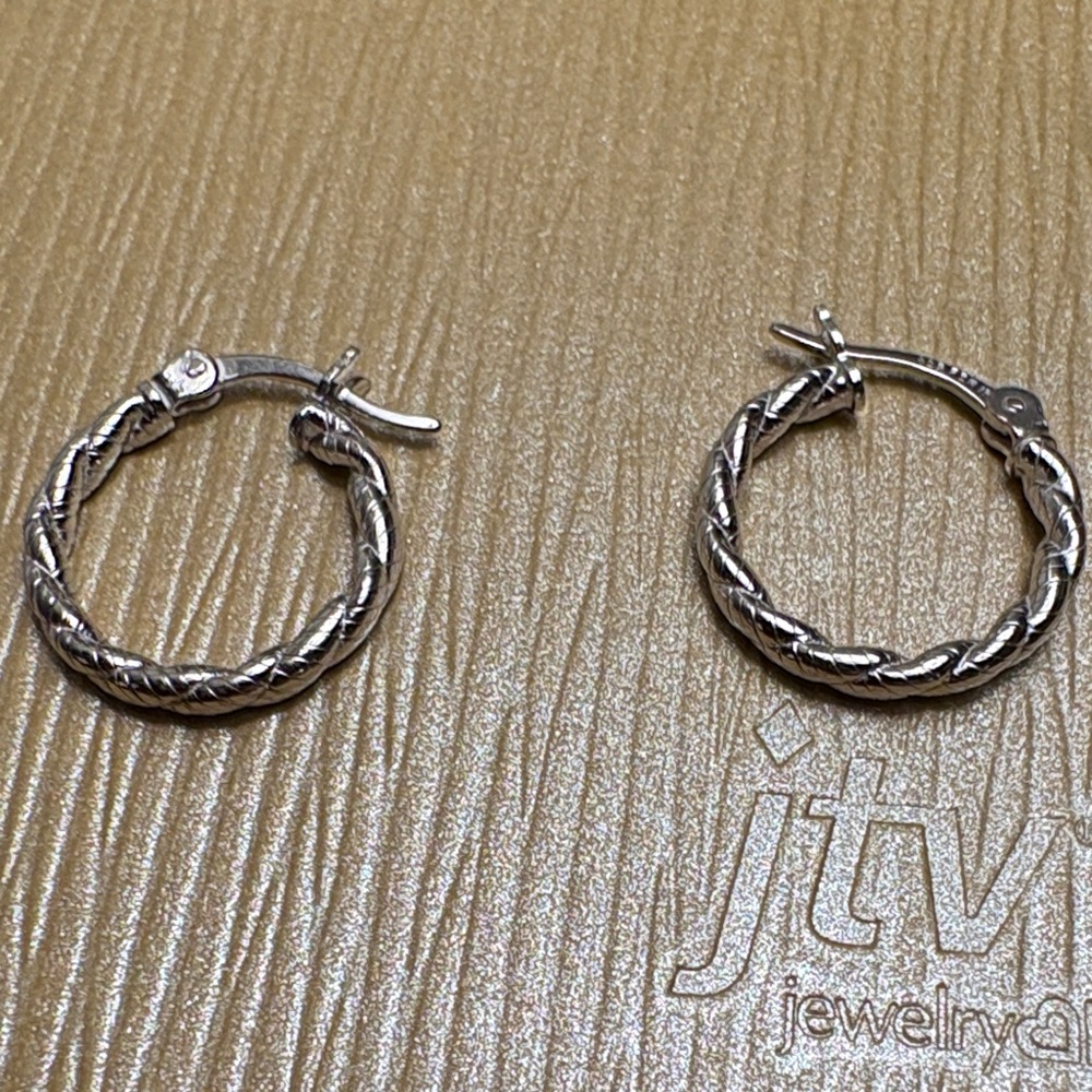JTV Twisted Silver Hoop Earrings